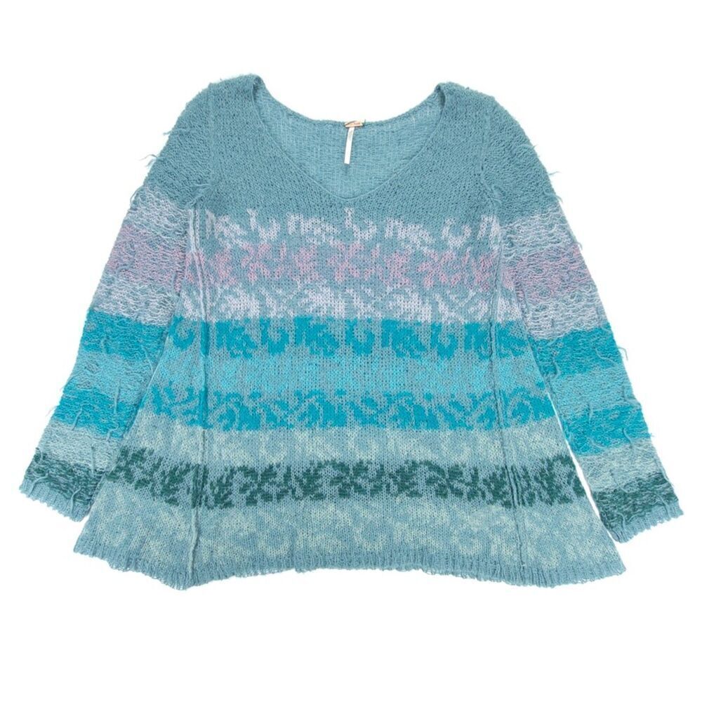 FREE PEOPLE Alpaca Wool Candlelight Oversized Tunic Sweater Small Blue Boho